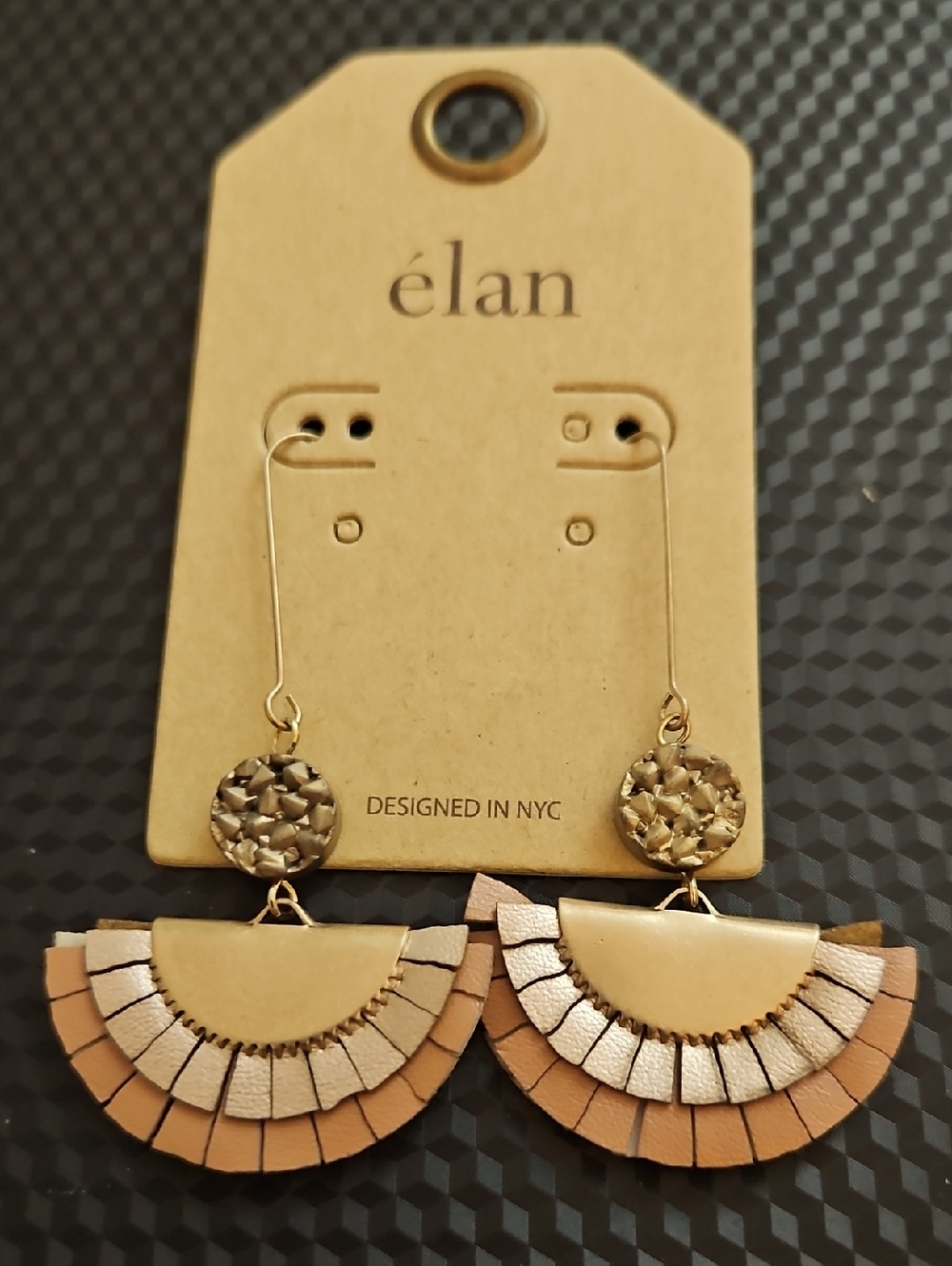 Gold and Tan Fan Drop Earrings